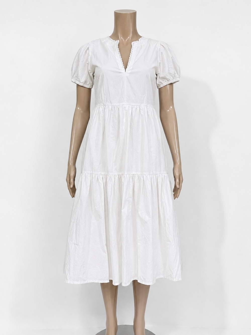 Who What Wear White Puff-Sleeve Tiered Midi Dress